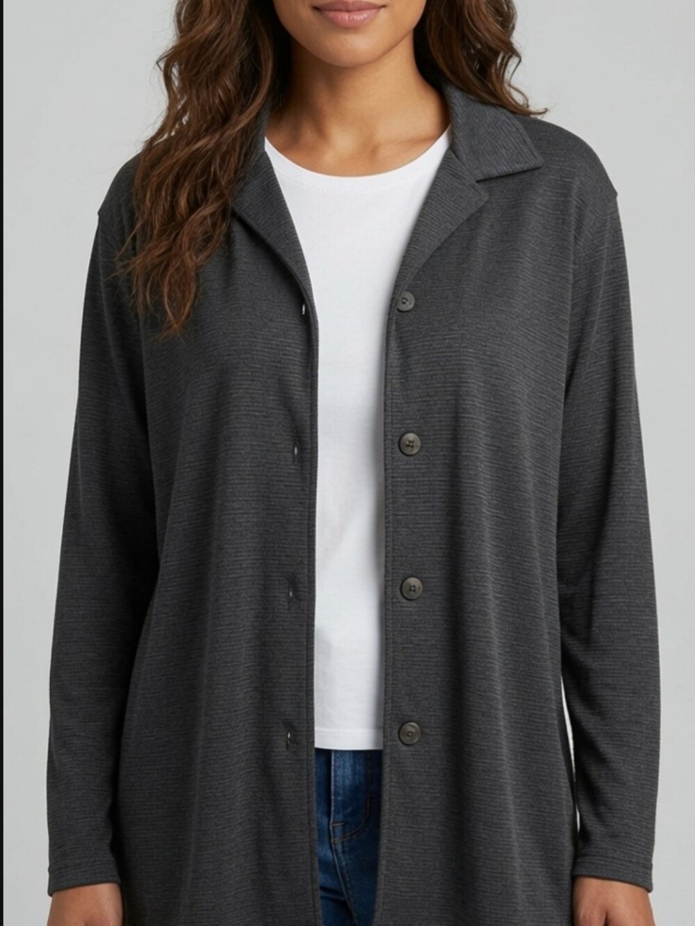 NWT Chico's Travelers Slinky Knit Cardigan Jacket Gray Button Front Size 2 12